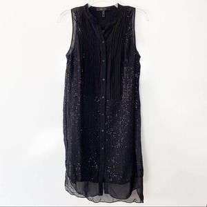 BCBGMaxAzria Black Silk Sequin Sleeveless Dress